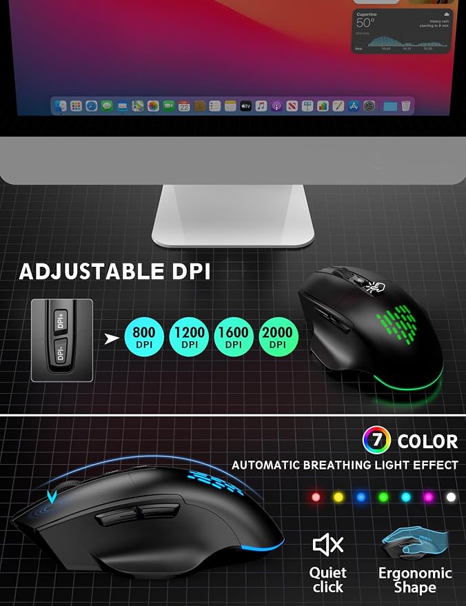 Wireless Keyboard and Mouse Combo, Large Print Backlit Scissor Keys | Textured Wrist Rest, Phone Holder, Rechargeable, 7-Color Lighting, LED Mouse, Quiet Typing, Win/Mac/ChromeOS, KM22 Ultra+