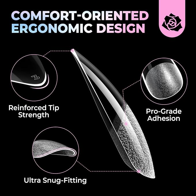 UNA GELLA Stiletto Gel Nail Tips Medium 15 Sizes Pre-Etched Clear Tips | 300PCS Easy DIY Salon Stiletto Almond Press On Nails Snug Fit Full False Fake Nail Extensions Long-Lasting Hold