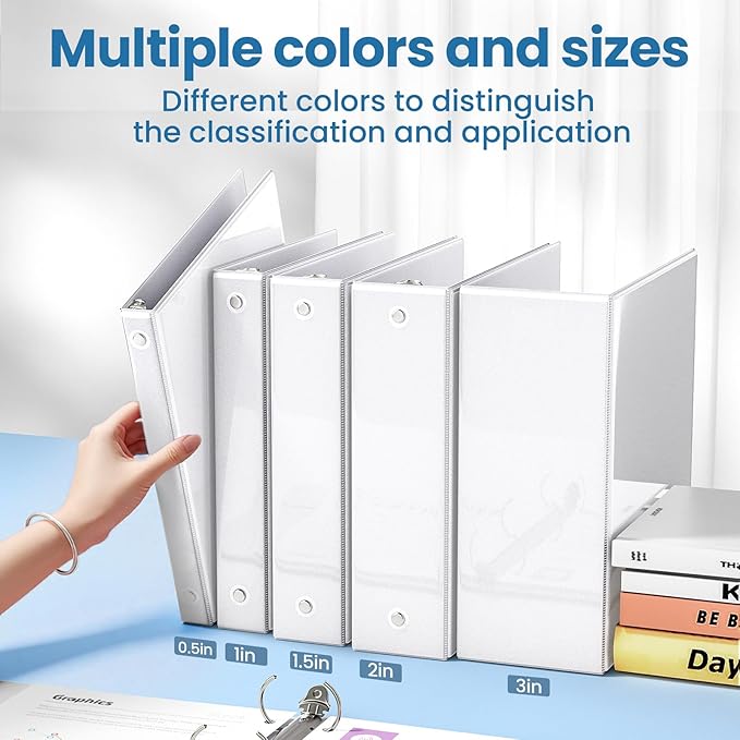 SUNEE 2 Inch Binders 3 Ring 12 Pack Bulk, PVC-Free Clear View 2" Binders (Fits 8.5x11 Inches) for School, Office & Home Use, White