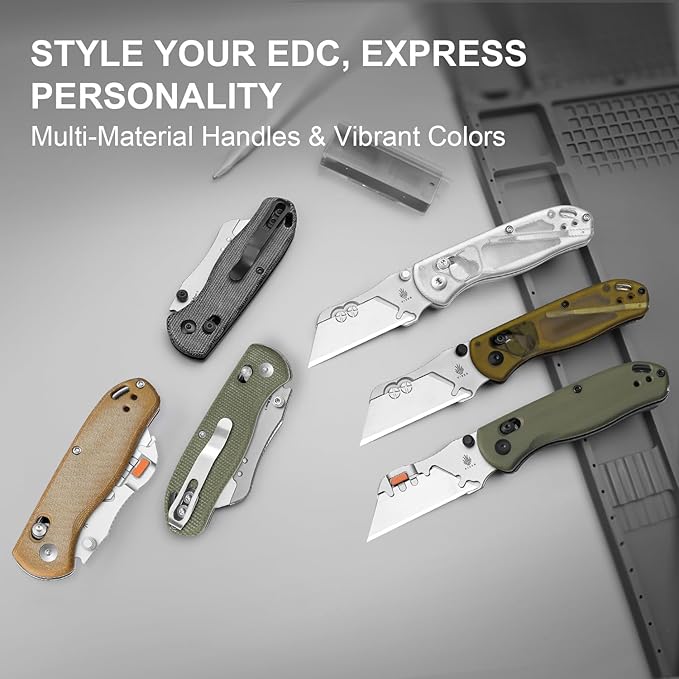 Kizer Uti Bear(Tool-Free Version) Folding Utility Knife, Quick Change Box Cutter EDC knife with 5PCS Razor Blades, Clutch Lock & Pocket Clip Small Pocket Knives for Men Women V3619JA7