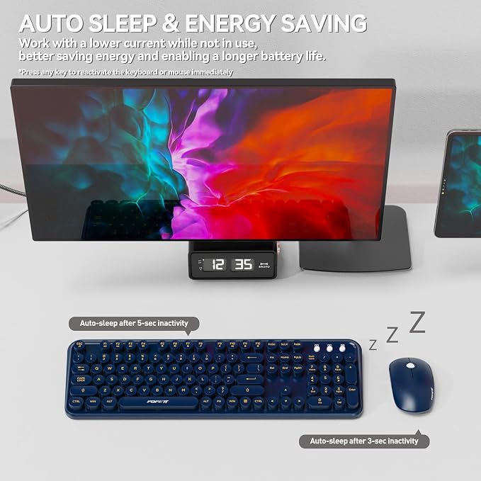 Wireless Keyboard and Mouse Combo, 104 Keys Full-Sized 2.4 GHz Round Keycap Colorful Keyboards, USB Receiver Plug and Play, for Windows, Mac, PC, Laptop, Desktop (DarkBlue)