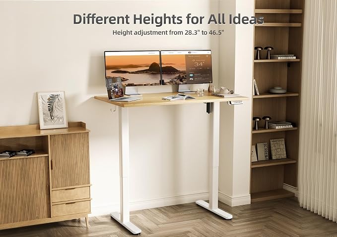 Claiks Electric Height Adjustable Standing Desk, 48x24 Inch, Bamboo | Smooth Height Adjustment, 3 Memory Presets, Cable Management Hub&Hook, Stable Steel Frame, 176lbs Capacity, Easy Assembly