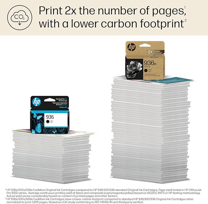 HP Original 936e Black EvoMore Ink / 936 Tri-Color Ink Cartridges (2-Pack) | Works with Printer Series: OfficeJet 9120, Pro 9100, Pro Wide Format 9700 | Carbon Neutral | C84QZLN