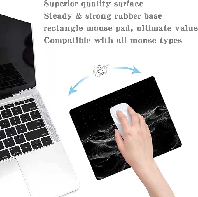 Black 3D Topographic Contour Unique Design Mouse Pad,Gaming Mouse Pads for Desk, Keyboard Mouse Mat Mousepad with Non-Slip Base for Home Office Work Laptop Wireless Mouse Computer Desk Accessories