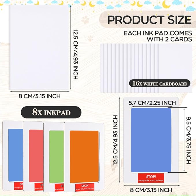 Jetec 8 Set Inkless Baby Footprint and Handprint Kit, Clean Touch Ink Pad for Baby Hand and Footprints, Dog Paw Print Kit with Ink Pads and Imprint Cards for Newborns Babies Pets Gifts (4 Colors)