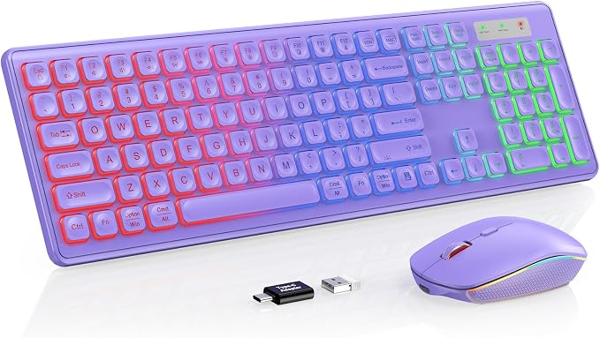 Wireless Keyboard and Mouse Combo with RGB Backlit, Rechargeable | Light Up Letters, Full-Size, Soft Typing, Sleep Mode, 2.4GHz Quiet Keyboard Set for Mac, Windows, Laptop, PC, Trueque KM42Pro