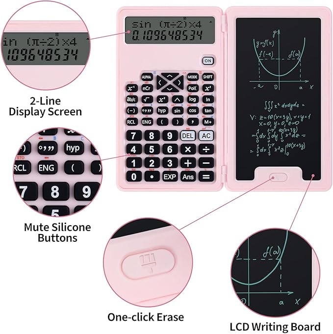 Scientific Calculators for Students, Office Desktop Calculators, 240 Computing Functions, Pink Cute Small Calculator with Notepad, Ideal for Middle High School Students and Teachers (Pink)