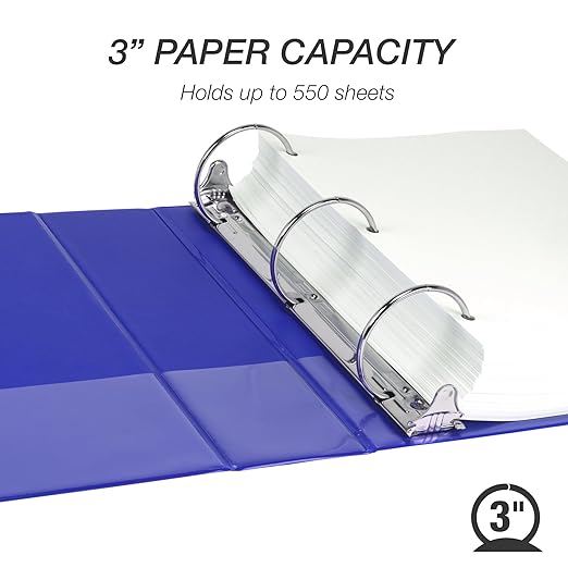 Samsill 3 Inch 3 Ring Binder, Economy Round Ring, Clear View Cover, 550 Sheet Capacity - for School, Home, Office -Dark Blue