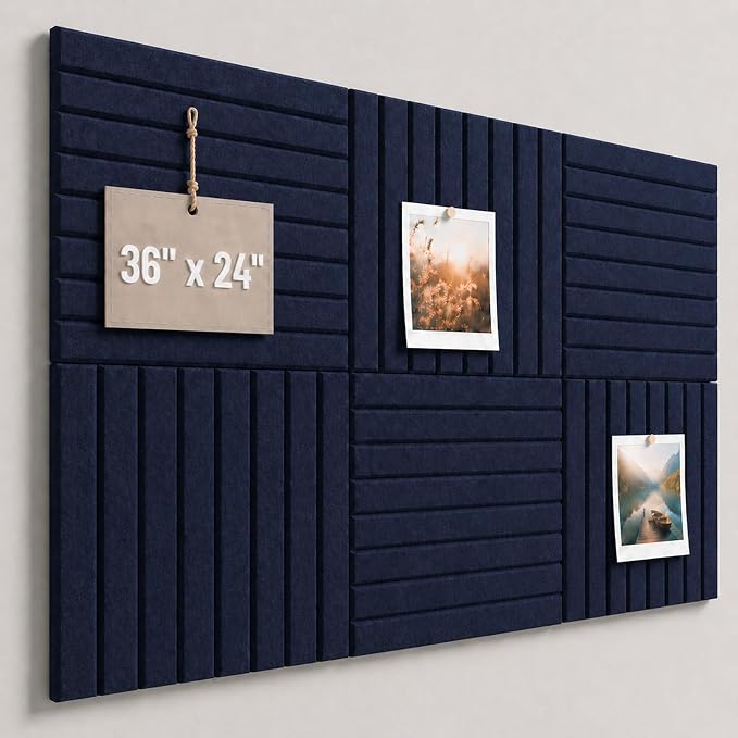 Stripe Felt Bulletin Board Tiles, Cork Board Alternative 24 x 36 in | 0.35 in modular felt wall tiles for notes, photos, schedules, reminders in offices, classrooms, home and office workspaces