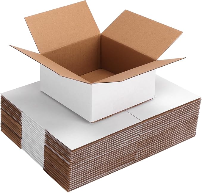 25-Pack Shipping Boxes 6x6x3 Inches, White | Corrugated Cardboard Box for Business Packing, Shipping, and DIY, Easy to Fold and Assemble