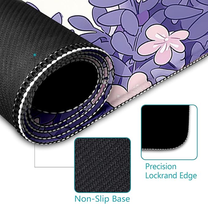 LIMKRIAN Cat Purple Mouse Pad Large Desk Mat 31.5x11.8 in | Large Mouse Pad, Stitched Edges, Non-Slip, Kawaii Desk Mat for Keyboard Mouse, Cute Office Desk Accessories Decor for Women