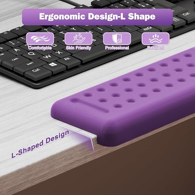 Leolee L-Shaped Desk Long Wrist Rest Elbow 60CM, Purple Arm Rest for Desk | Memory Foam, Non-Slip Base, Ergonomic Desk Edge Cushion, Wrist Support for Computer Keyboard, Typing, Office, Home