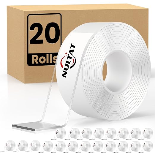 NULTAT 200 Feet Double Sided Tape Heavy Duty, Nano Reusable, Removable, Washable Double Stick Tape for Wall, Clear Multipurpose Two Sided Adhesive Tape 1.18" x 120" (200 Feet)