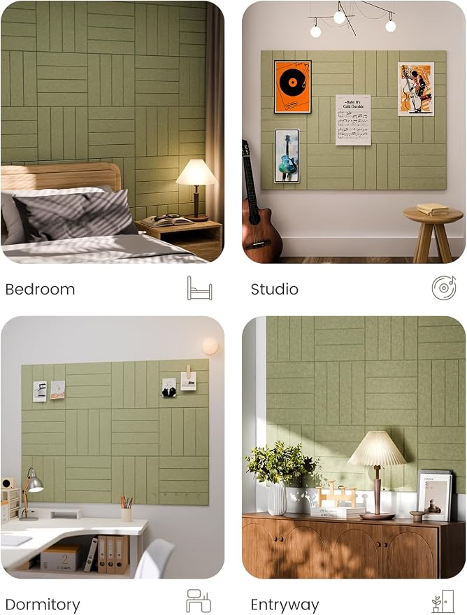Fluxynara Felt Bulletin Board & Cork Board Alternative, Olive Green | 48" x 36" Pin board, Removable Adhesive Tabs, Easy Install Without Wall Damage, For Home Office Decor