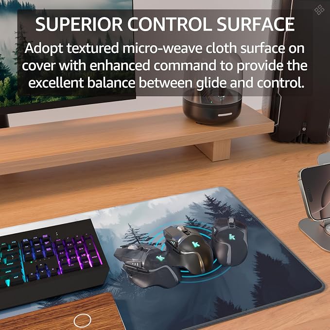 KTRIO Large Gaming Mouse Pad, Desk Mat, 31.5 x 11.8 in, Cloud Forest, XL | Smooth Micro-Weave Surface, Artistic Pattern Design, Non-Slip Rubber Base, Durable Stitched Edges, Office & Home Use