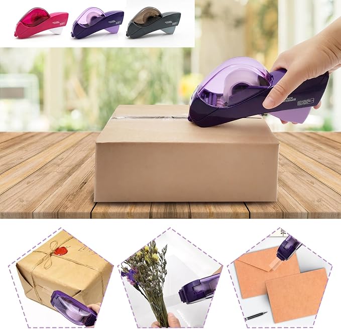 Automatic Tape Dispenser for Wrapping Gifts, Handheld Packaging Tape Dispenser Gun with Cutter, Dispensers for Adhesive Tapes-Pink