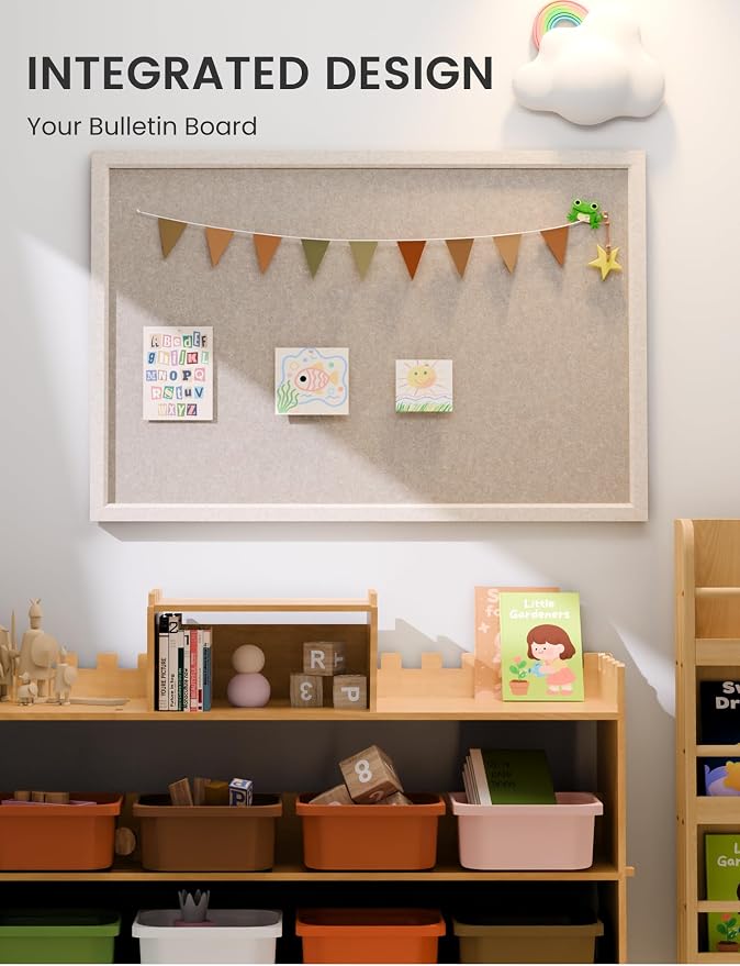 Fluxynara 35.4" x 23.6" Felt Frame Bulletin Board, Deep Camel | Cork Board Alternative with 24 Removable Adhesive Tabs, Foldable Pin Board for Wall, Home, Office, Classroom & Dorm