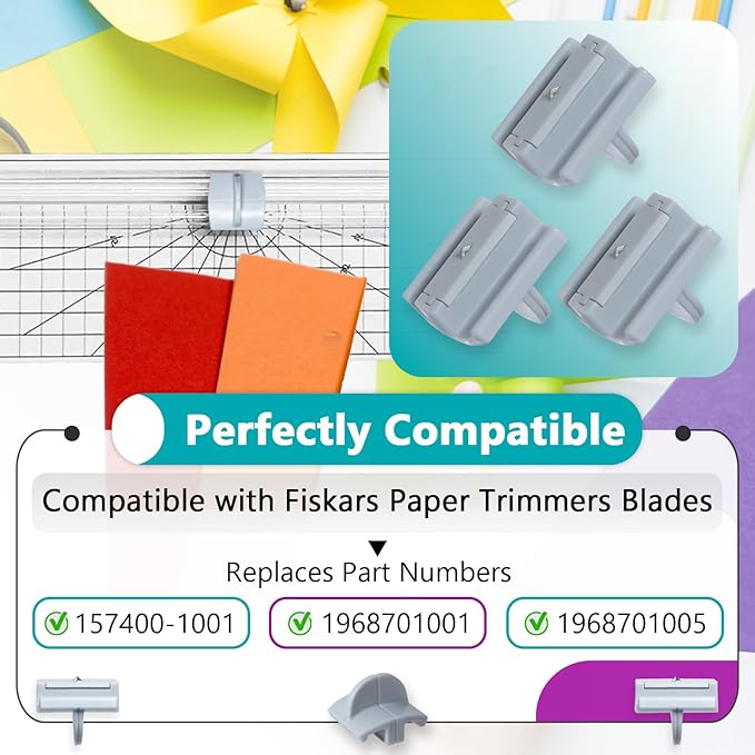 3 Pcs 157400-1001 Paper Trimmers Blades Replacement for Fiskars Blades, Compatible with 12" Portable Paper Cutter Style I Blade 1968701005, Grey
