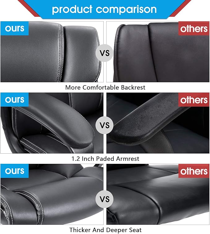 Furmax Mid Back Executive Office Chair Swivel Computer Task Chair with Armrests,Ergonomic Leather-Padded Desk Chair with Lumbar Support