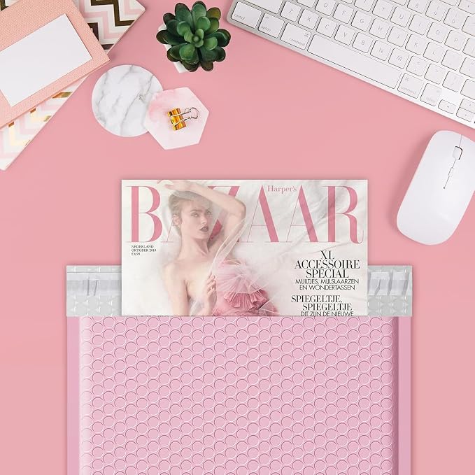 Fuxury Bubble Mailer 8.5x12" Padded Envelopes 25 Pack Usable Size 8.5x11" | Self Seal Bubble Envelopes,Waterproof Mailing Envelopes for Books,Clothes, Makeup Supplies, Light Pink #2