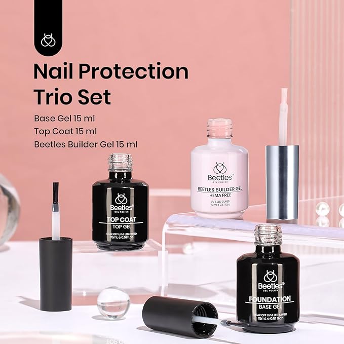 Beetles Hema Free Pink Builder Gel with No Wipe Gel Top Coat and Base Coat Shine Finish and Long Lasting, Soak Off LED Jelly Nude Builder Nail Strengthener Extension Thickening & Repair