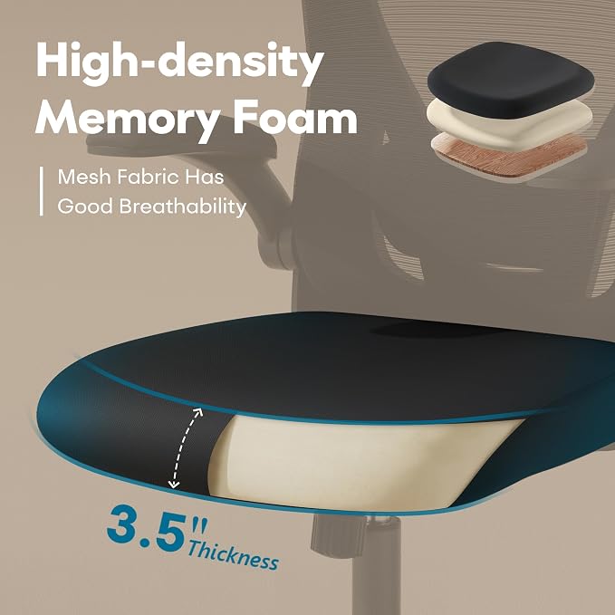 Ergonomic Office Chair with Memory Foam Seat, Computer Desk Chair | 3.5" Memory Foam Cushion, 3D Adjustable Headrest, Lumbar Support, Flip-Up Armrests, Breathable Mesh, 330LBS Weight Capacity