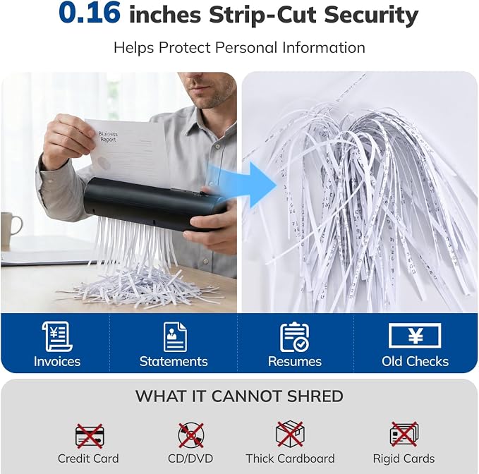 Mini Paper Shredder, Portable Paper Shredder for Home, 3-Sheet Strip Cut 4mm, Compact Paper Shredder with Forward & Reverse and Overheat Protection, Small Shredder for Desk and Home Office (L, Black)