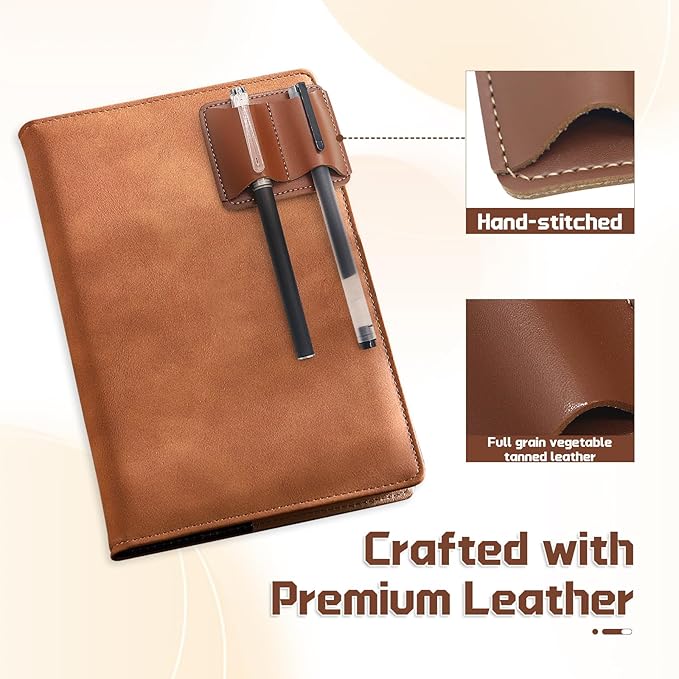 Handmade Leather Pen Holder Clip for Notebooks and Journals, Sturdy Brown Pen Loop with Metal Clip, Secure Pencil Organizer for Planners, Bibles, and Books (1-Pack)