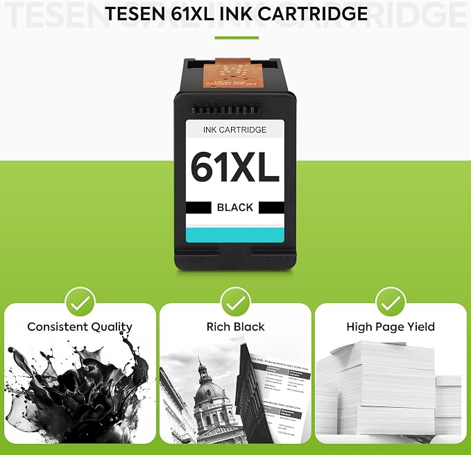61XL ink 61 Black Replacement for HP 61 Black Ink Cartridge HP61 HP61XL | Compatible for HP Envy 5530 4500 4502 5535 Deskjet 2540 2541 3050 3510 1510 OfficeJet 4630 4632 Printer (Black 1-Pack)