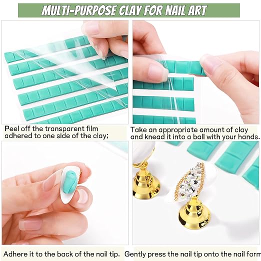 Reusable Nail Art Clay, Nail Glue Clay DIY Professional Fake Nail Tips Sticky Manicure Tool, Nail Art Plastic, Manicure, Non Sticky Hand Clay Nail Fixing Gel (White 96pcs)