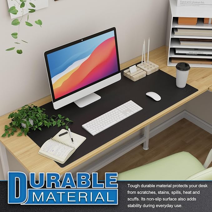 K KNODEL Extra Large Desk Mat, Leather Mouse Pad (35.4"x17", Black) | Desk Pad, Keyboard Pad, Computer and Laptop Mat, Desktop Protector and Cover, Writing Pad and Blotter for Home Office