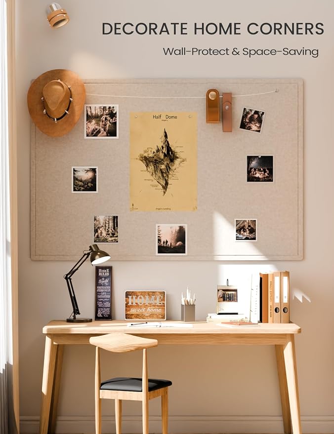 Fluxynara 70.8" x 47.2" Large Bulletin Board, Oatmeal | Cork Board Alternative with 48 Removable Adhesive Tabs, Foldable Felt Pin Board for Home, Office, Classroom & Dorm