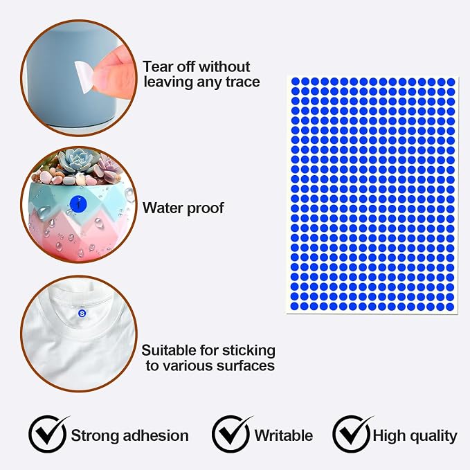 3/8" Small Colored Dot Stickers 2880 PCS Round Circle Stickers Tiny Blue Coding Labels Mini Sticker for Office,Classroom (Blue, 3/8" (10 mm))