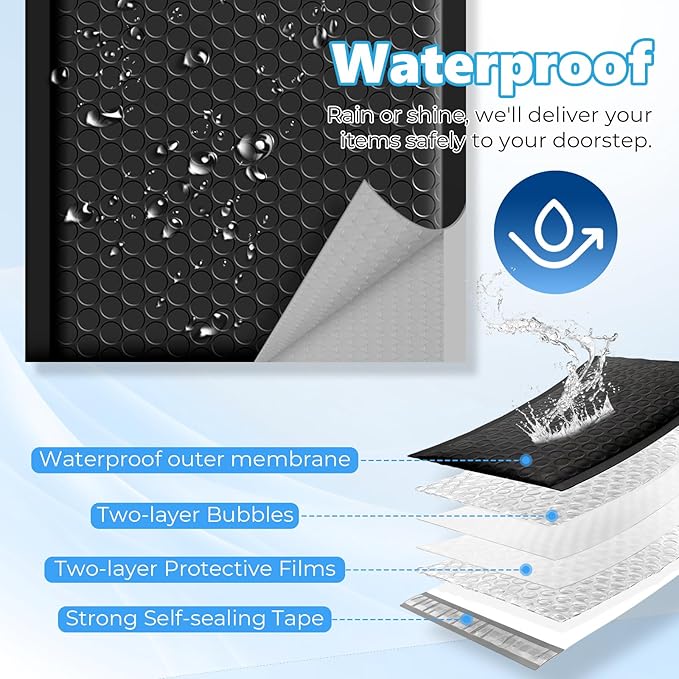Metronic Bubble Mailers 6.57x10" 450 Pack Padded Envelopes with 1/7" Thickened Bubble Waterproof Mailing Envelopes Usable Size 6.57x9" Shipping Bag for Fragile Products, 6x9 Item,Small Business, Black