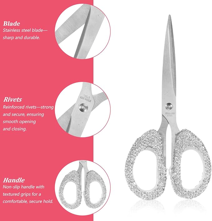 6.3 Inch Bling Rhinestone Scissors, Stainless Steel Scissors for Crafting | Office, Home, Multi-use Paper Cutting Tool