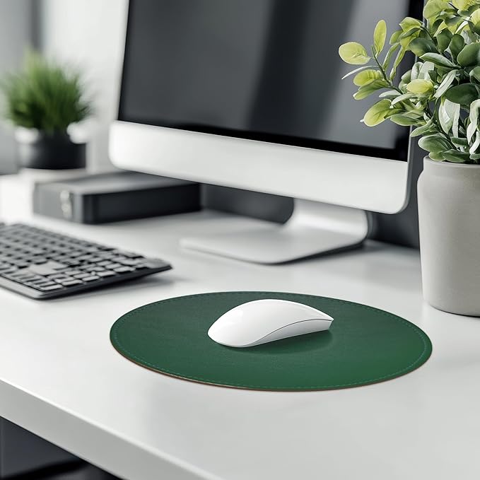 Mouse Pad，Round Mouse Pad，PU Mouse Pad，Leather Mouse Pad with Stitched Edge Micro-Fiber Base with Non-Slip Waterproof，Mouse Pad for Computers，Laptop，9 x 9 Inch (Army Green)
