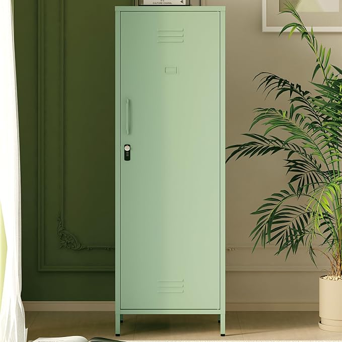 Metal Locker Storage Cabinet with Adjustable Shelves, 59" H Green Locking Tool File Cabinets Kids Snack Locker Organizer for School Classroom,Gym Home Office,Entryway and Hallway
