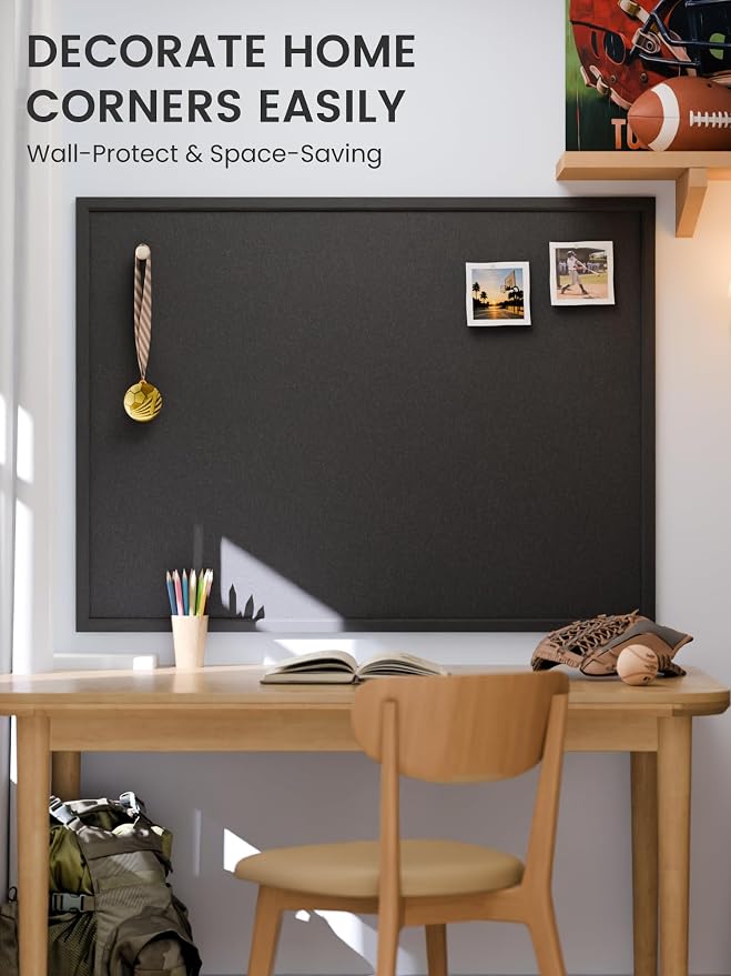 Fluxynara 47.2" x 35.4" Felt Frame Bulletin Board, Black | Cork Board Alternative with 36 Removable Adhesive Tabs, Foldable Pin Board for Wall, Home, Office, Classroom & Dorm
