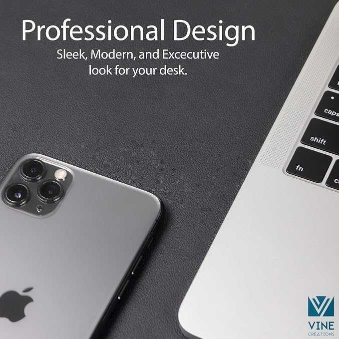 Leather Desk Pad 36" x 20", Vine Creations Office Desk Mat Waterproof Black - Premium Quality - Smooth Mouse Writing Surface - Maximum Protection Dual-Sided Pu Leather Blotter for Desk Office/Home
