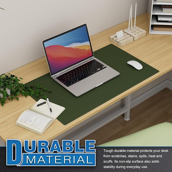 K KNODEL Small Office Desk Mat, Leather Mouse Pad (23.6"x13.8", Dark Green) | Desk Pad, Keyboard Pad, Computer and Laptop Mat, Desktop Protector and Cover, Writing Pad and Blotter for Home Office