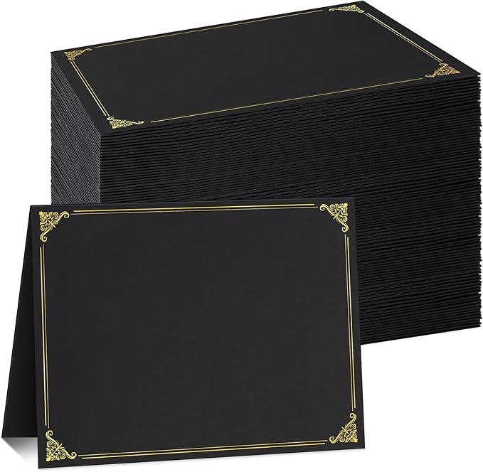 Ndsox 90 Packs Black Certificate Holders, Graduation Diploma Holders, 350GSM, Diploma Covers with Gold Foil Border for Letter Size 8.5" x 11" Award Certificate Paper, Cardstocks and Documents