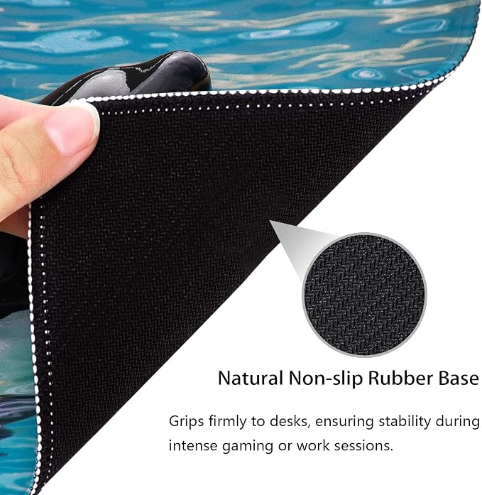 Orca Killer Whale Mouse Pad, Bright Blue Ocean Water Cute Desk Mat | Marine Wildlife Stitched Mousepad, Anti-Slip Base Smooth Surface, 9.5 x 7.9 Inches
