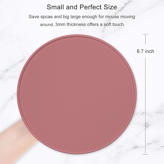 Hsurbtra Mouse Pad, Premium-Textured Small Round Mousepad 8.7 x 8.7 Inch Dark Red, Stitched Edge Anti-Slip Waterproof Rubber Pretty Cute Computer Mat for Office Home Gaming Laptop Men Women Kids