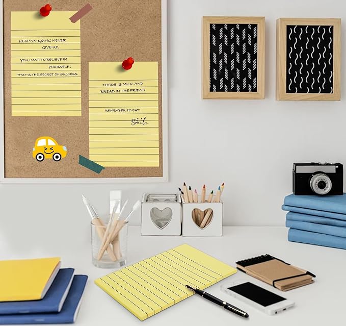 400 Sheet Lined Sticky Notes,4x6in Large Post,Clean Remove for School,Home | Smooth Writing,No ink bleed-through,8 Pads Light Yellow Self-Stick Notes Pad for Office,50 Sheets/Pad, Back to School