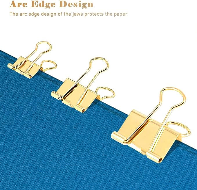 Mini Binder Clips, 120 Pack, 5/8 Inch, Standard 15mm, Gold, Paper Clips, Fold Clamp, Capacity 0.23 Inch, Office Supplies, with mini stroage Boxes