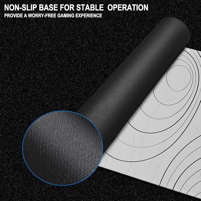 Large Mouse Pad, 31.5" x15.7" Large Mat with Superior Micro-Weave Cloth, Water Resist Keyboard Mousepad with Non-Slip Base, Laptop Pad for Office Home Gaming, White Black Lines