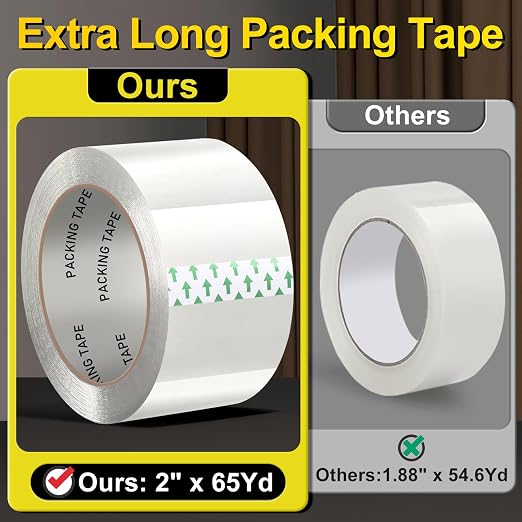 Clear Packing Tape, Heavy Duty Packaging Tape Refills 24 Rolls, 2 inch x 65 Yards, Shipping Tape Box Tape Mailing Tape for Shipping Packaging Moving Sealing and Storage