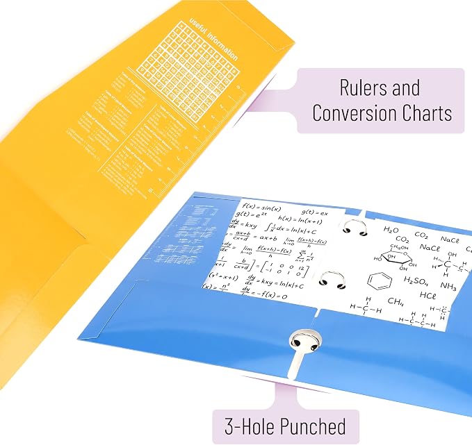 Mr. Pen- 4-Pocket Folders, 8 Pack, 12.5" x 9.5", Colorful, Tear-Resistant | Paper Folders with Pockets 3 Holes Punched, High Capacity, Includes Rulers and Conversion Charts for Binder Organization