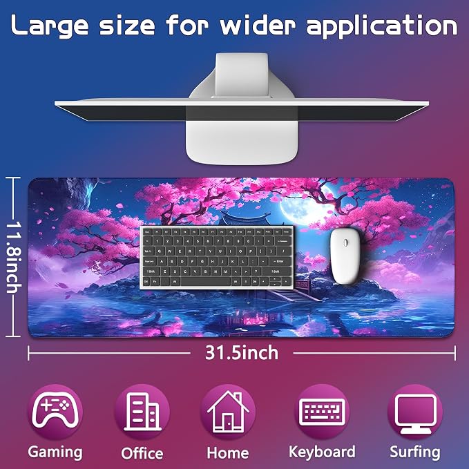 Mouse Pad Gaming - Desk Mat for Keyboard and Mouse - Large Mouse Pads for Desk, Gaming Mousepad with Non-Slip Base, Desks Pad (31.5" X 11.8") for Game, Office and Home