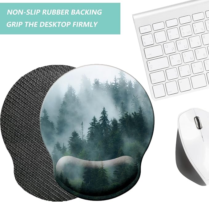 Mouse Pad with Wrist Support, Ergonomic Mouse Pad with Memory Foam Wrist Rest Cushion, Non-Slip Rubber Base Gaming Mice Pad for Home Office Computer Laptop, Forest